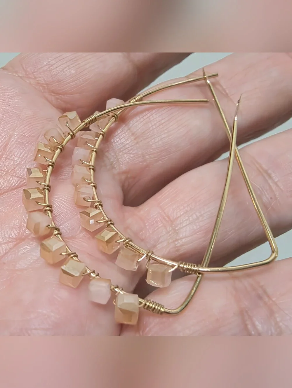 Versona D-Hoop Gold Wire Polished Adobe Rose Quartz Earrings